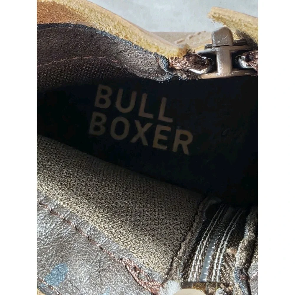 BullBoxer Sz 10 Dorian Ankle Zip Chunky Wedge‎ Leather Boots Brown Cognac